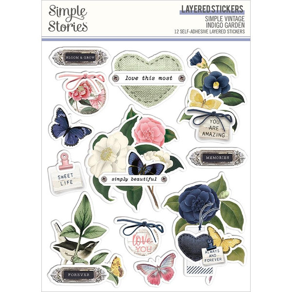 Simple Stories - Layered Stickers 12/Pkg - Simple Vintage Indigo Garden (VIG17128)