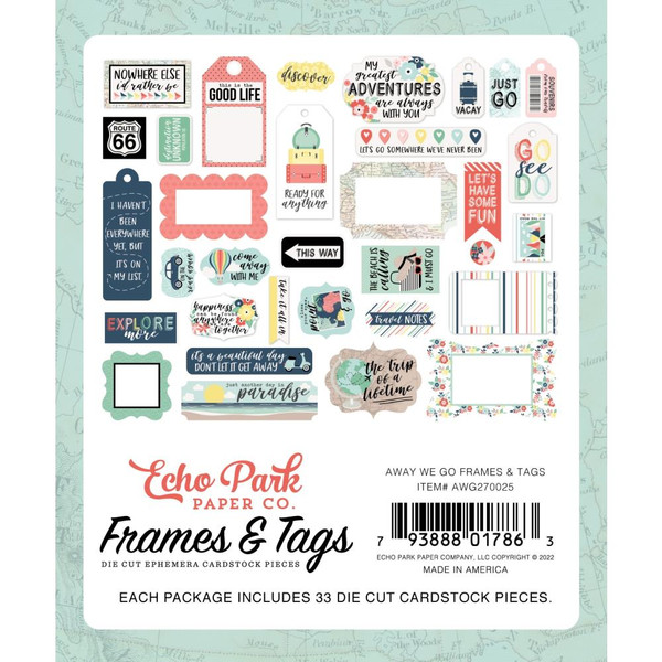 Echo Park - Cardstock Frames & Tags 33/Pkg - Away We Go (AWG270025)