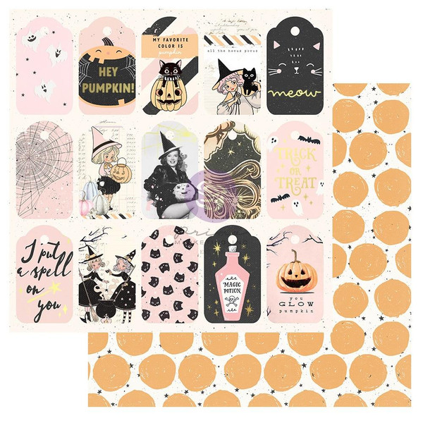 Prima - Frank Garcia - Luna - Double-Sided Cardstock 12"X12"-Pumpkin Spells, W/Foil Details (LUNA12 99018)