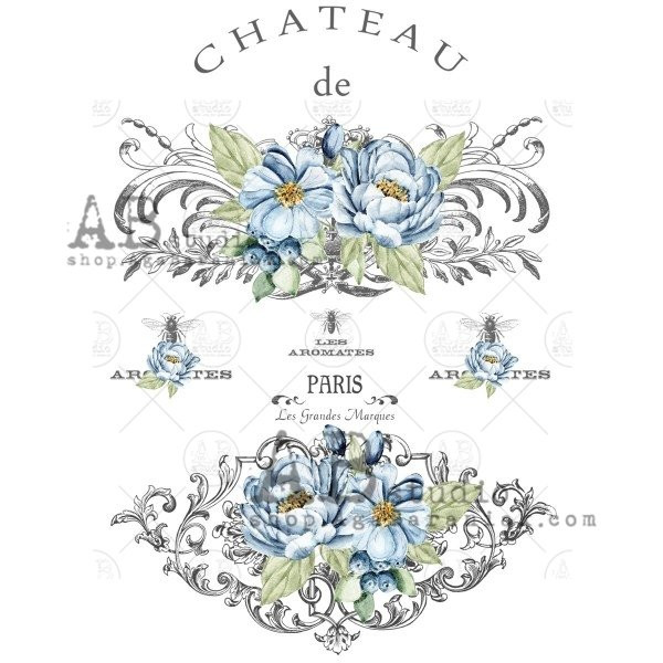 AB Studios - Decoupage Rice Paper - No. 0638 - Chateau Blue Floral (No. 0638)