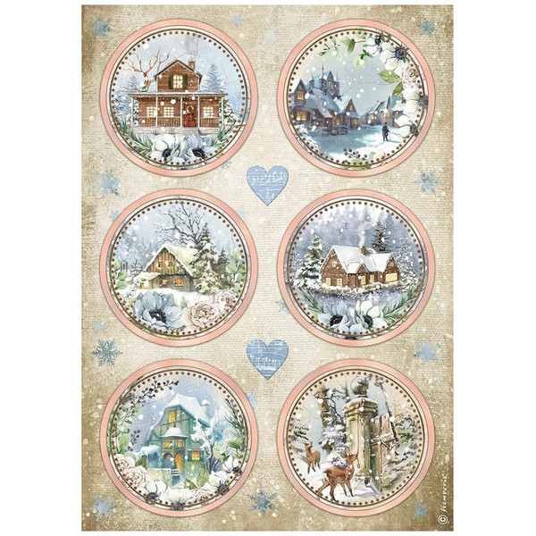 Stamperia - Rice Paper Sheet A4 - Cozy Winter - Rounds (DFSA4711)