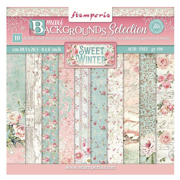 Stamperia - Double-Sided Paper Pad 8"x8" 10/Pkg - Sweet Winter - Backgrounds (SBBS72)