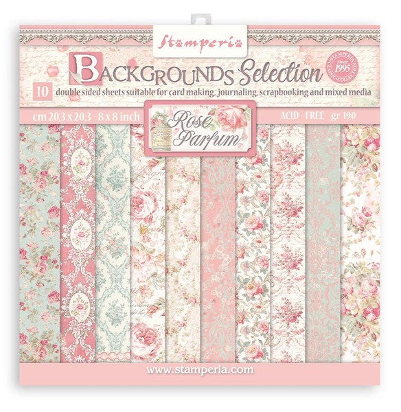 Stamperia - Double-Sided Paper Pad 8"x8" 10/Pkg - Rose Parfum - Backgrounds (SBBS74)