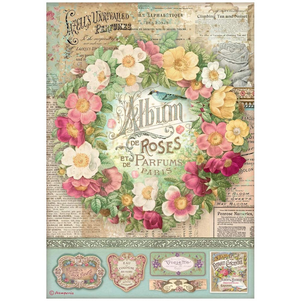 Stamperia - Rice Paper Sheet A4 - Rose Parfum - Album De Roses (DFSA4734)