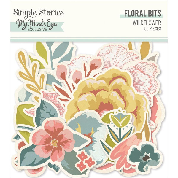 Simple Stories - My Mind's Eye - Floral Bits 55/Pkg - Wildflower (WIL19519)