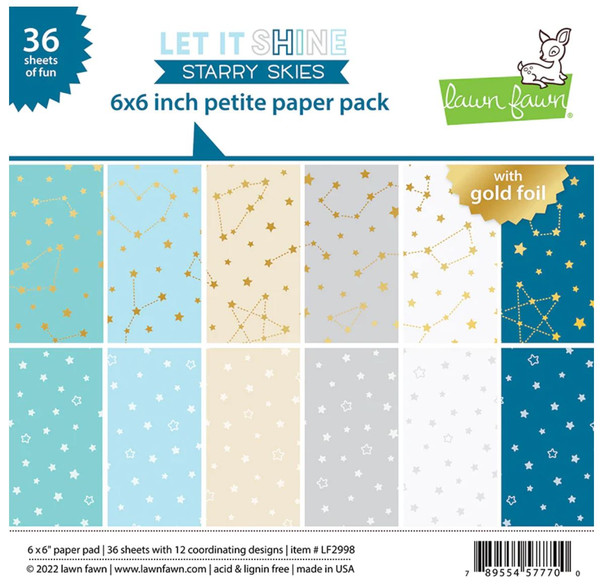 Lawn Fawn -Single-Sided Petite Paper Pack 6"X6" 36/Pkg - Let it Shine Starry Skies (LF2998)