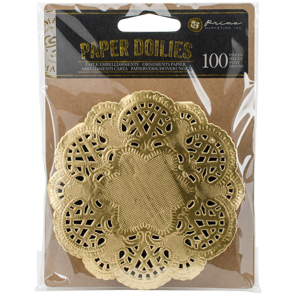 Prima Marketing Paper Doilies 4" 100/Pkg - Round Gold (585006)
