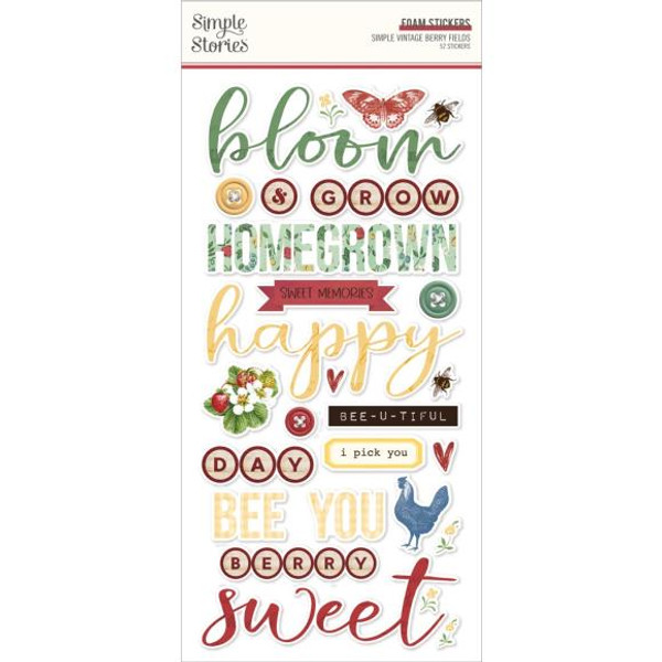 Simple Stories - Simple Vintage Berry Fields - Foam Stickers 52/Pkg (BER20128)