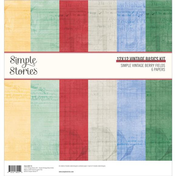 Simple Stories - Basics Double-Sided Paper Pack 12"X12" 6/Pkg - Simple Vintage Berry Fields (BER20115)