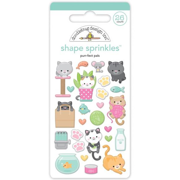 Doodlebug - Sprinkles Adhesive Enamel Shapes - Pretty Kitty - Purr-fect Pals (DS7603)