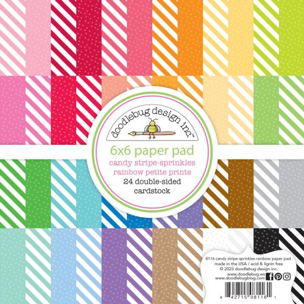 Doodlebug Petite Prints Double-Sided Paper Pad 6"X6" 24/Pkg - Candy Stripe-Sprinkles (DPP8116)