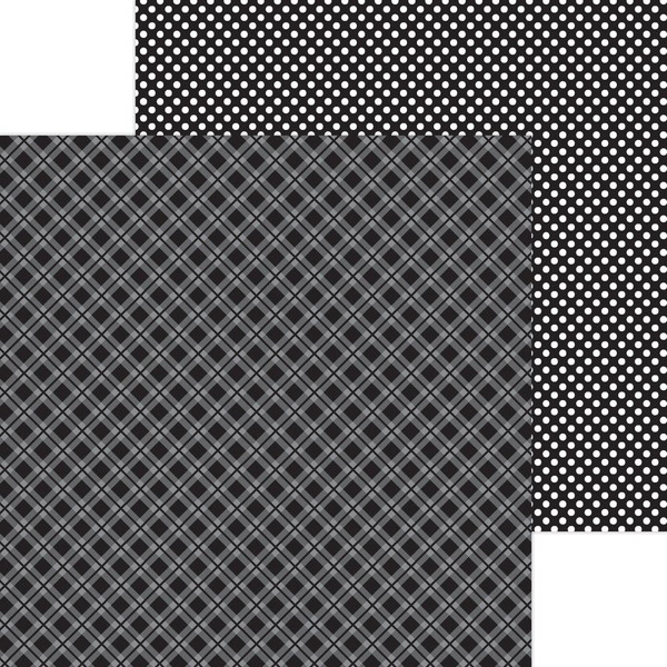 Doodlebug - Petite Prints Plaid/Polka Dot Cardstock 12"X12" - Beetle Black (DPPPP12 8115)