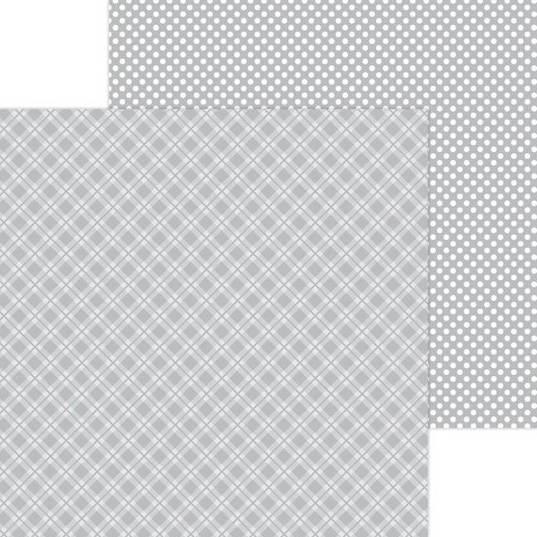 Doodlebug - Petite Prints Plaid/Polka Dot Cardstock 12"X12" - Stone Gray (DPPPP12 8114)