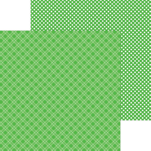Doodlebug - Petite Prints Plaid/Polka Dot Cardstock 12"X12" - Grasshopper (DPPPP12 8104)