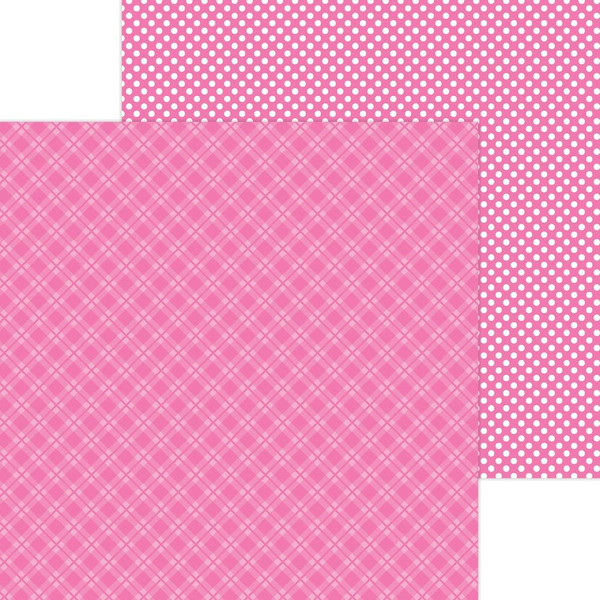 Doodlebug - Petite Prints Plaid/Polka Dot Cardstock 12"X12" - Bubblegum (DPPPP12 8093)