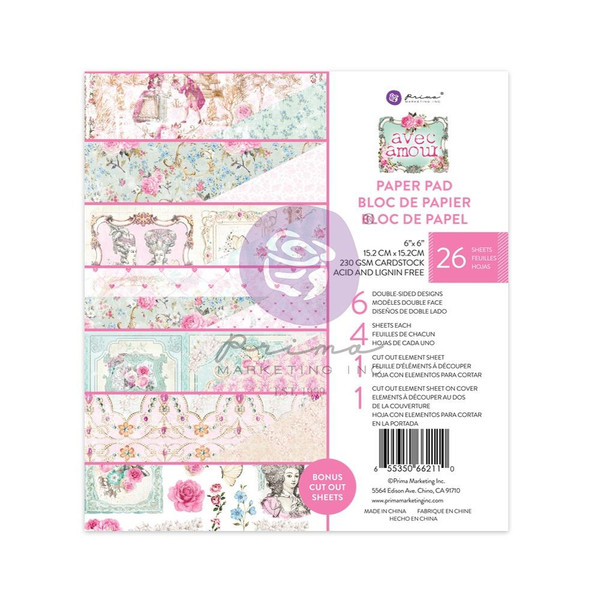 Product - Prima Marketing - Double-Sided Paper Pad 6"X6" 26/Pk - Avec Amour (AA662110)