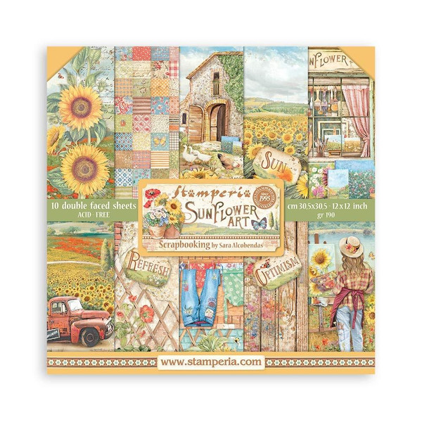 Stamperia - Double-Sided Paper Pad 12"X12" 10/Pkg - Sunflower Art (SBBL135)