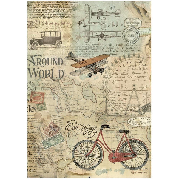 Stamperia - Rice Paper Sheet A4 - Around the World - Bicycle (DFSA4776)