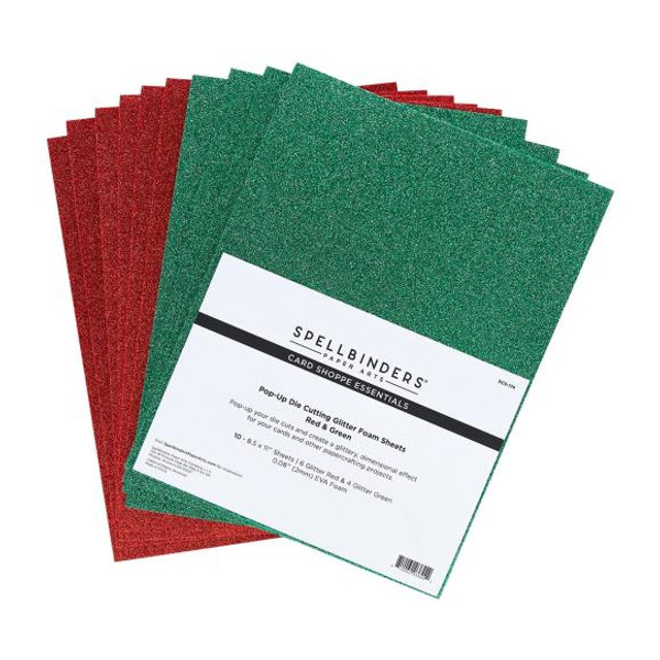 Spellbinders Glitter Foam Sheets 8.5"X11" 10/Pkg - Red & Green (SCS-174)