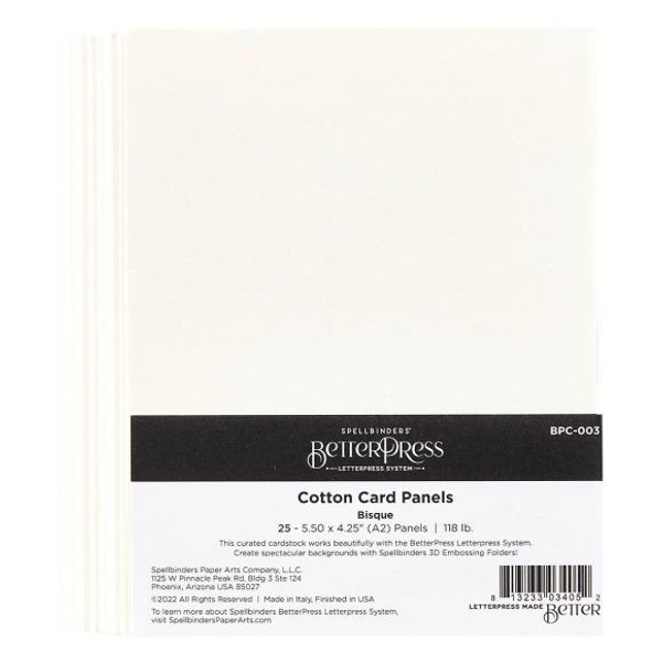 Spellbinders BetterPress Letterpress A2 Cotton Card Panels - Bisque 25/Sheets (BPC003)