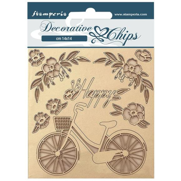 Stamperia Decorative Chips 5.5"X5.5" - Create Happiness Welcome Home Bicycle (SCB157)