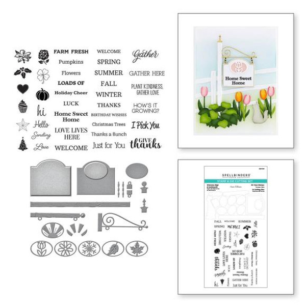 Spellbinders Stamp & Die Set By Annie Williams - Welcome Sign & Sentiments - Country Road (SDS184)