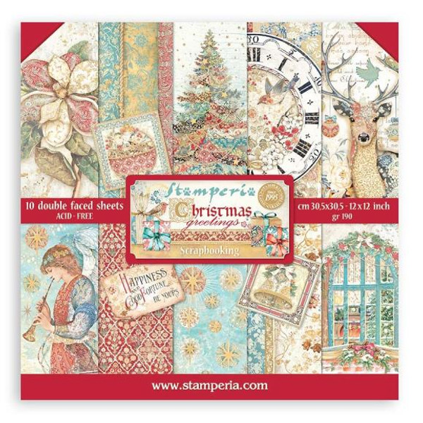 Stamperia Double-Sided Paper Pad 12"X12" 10/Pkg - Christmas Greetings (SBBL137)
