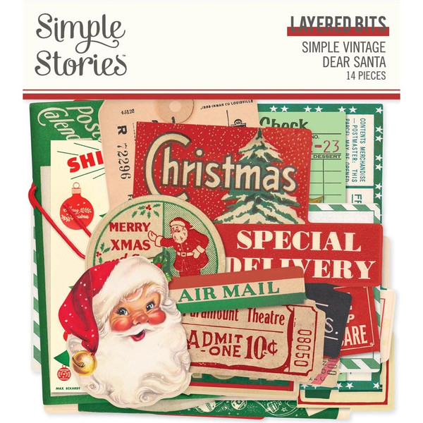 Simple Stories - Layered Bits & Pieces Die-Cuts 14/Pkg - Simple Vintage Dear Santa (SVD20824)