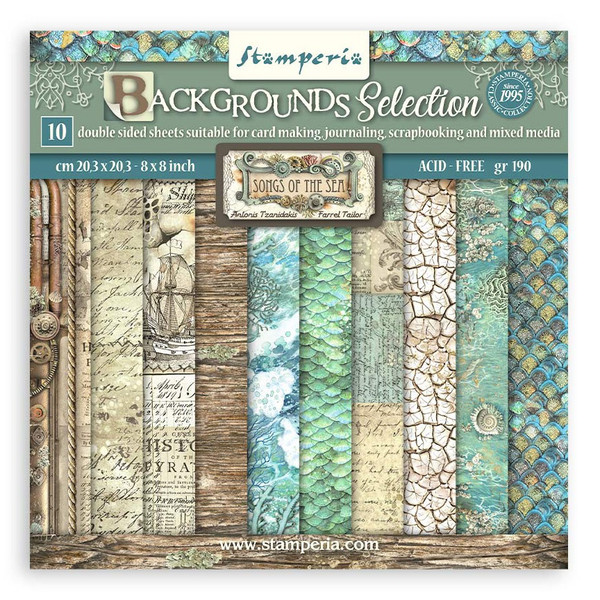 Stamperia - Double-Sided Backgrounds Paper Pad 8"X8" 10/Pkg - Songs Of The Sea (SBBS91)