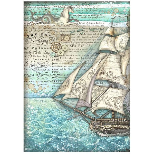 Stamperia - Decoupage Rice Paper A4 8.26x11.69 - Songs Of The Sea - Sailing Ship (DFSA4811)