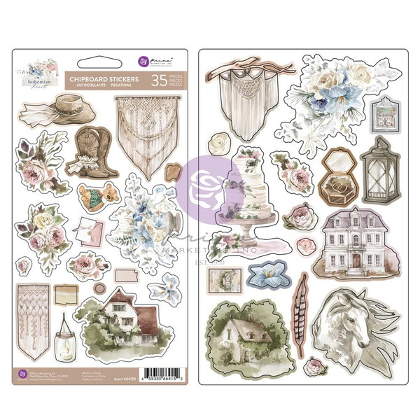 Prima Marketing - Chipboard Stickers 33/Pkg - Bohemian Heart (P664152)