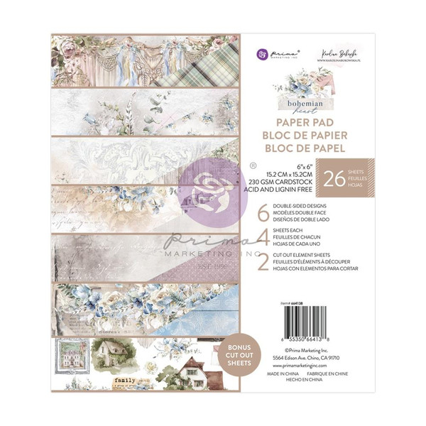 Prima Marketing - Double-Sided Paper Pad 6"X6" 26/Pkg - Bohemian Heart (P664138)