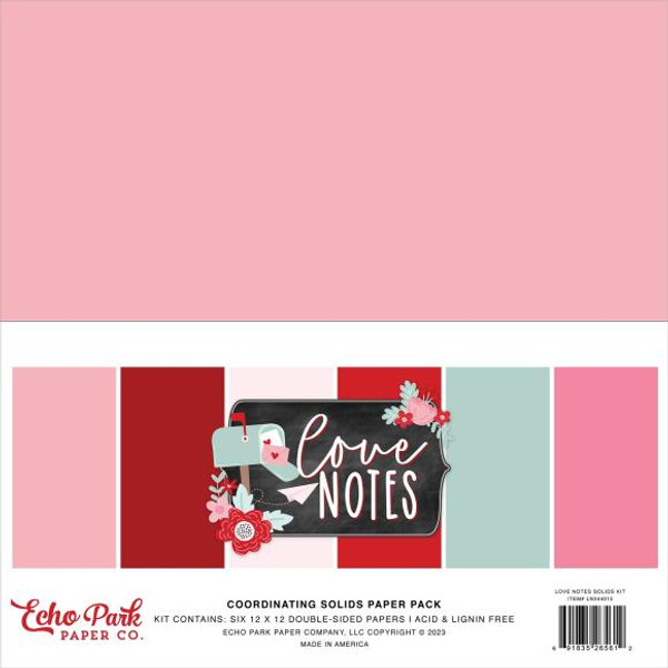 Echo Park Double-Sided Solid Cardstock 12"X12" 6/Pkg - Love Notes (LN344015)