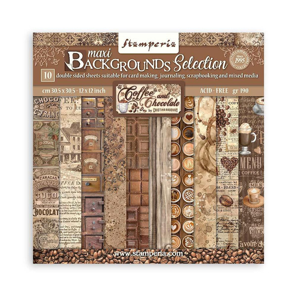 Stamperia - Backgrounds Double-Sided Paper Pad 12"x12" 10/Pkg - Coffee And Chocolate (SBBL145)