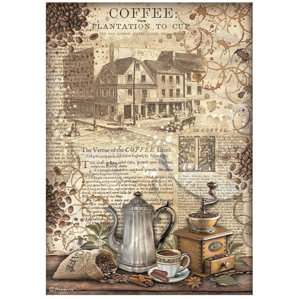 Stamperia - Rice Paper Sheet A4 - Coffee And Chocolate - Grinder (DFSA4825)