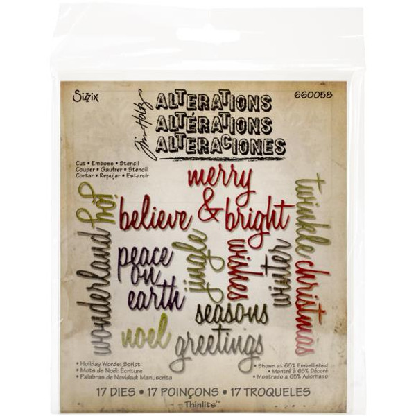 Sizzix Thinlits Dies By Tim Holtz 17/Pkg - Script Holiday Words 660058 (841182090102)