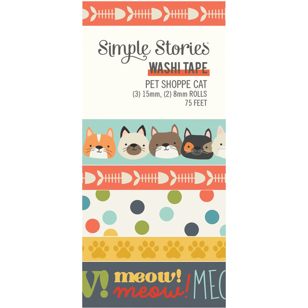 Simple Stories - Washi Tape 5/Pkg - Pet Shoppe - Cat - PETC9242 (810079989515)