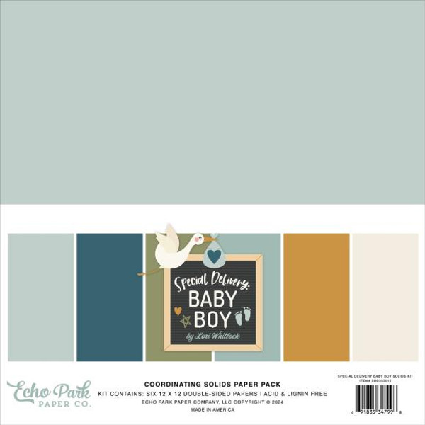 Echo Park - Solids Collection Kit 12"X12" 6 Colors - Special Delivery Baby Boy - DB353015 (691835347998)