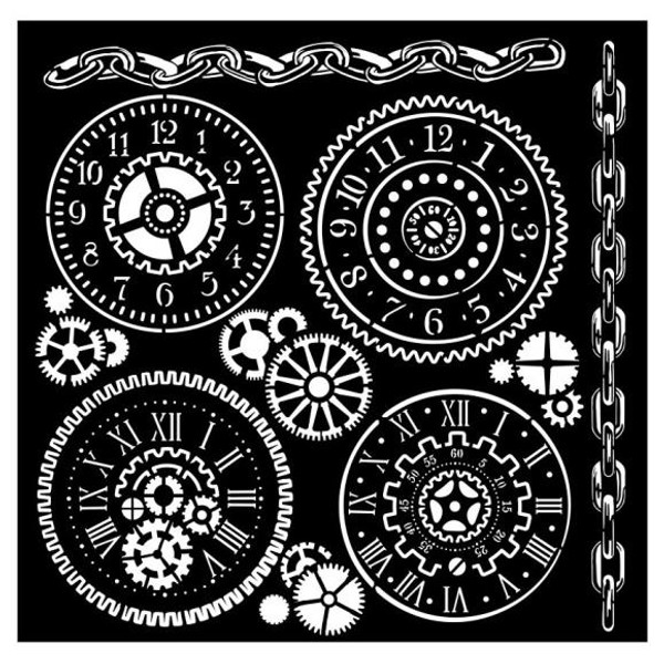 Stamperia - Stencil 7"X7" - Voyages Fantastiques - Gears - KSTDQ98 (5993110032724)