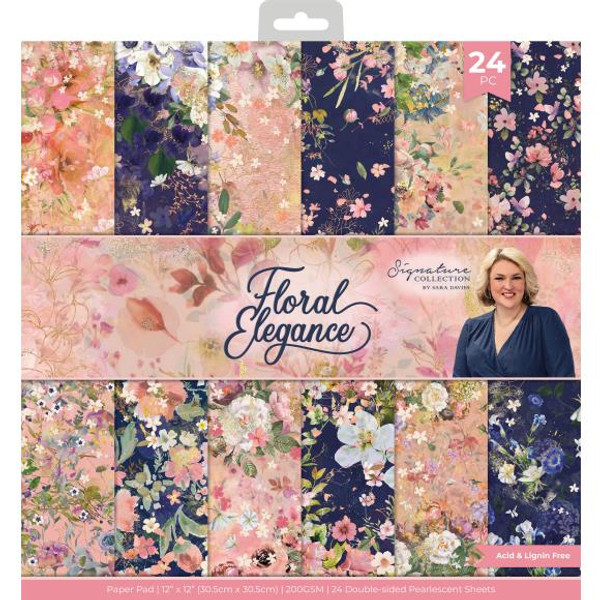 Crafter's Companion Sara Signature Floral Elegance Paper Pad 12"X12" - SFEPAD12