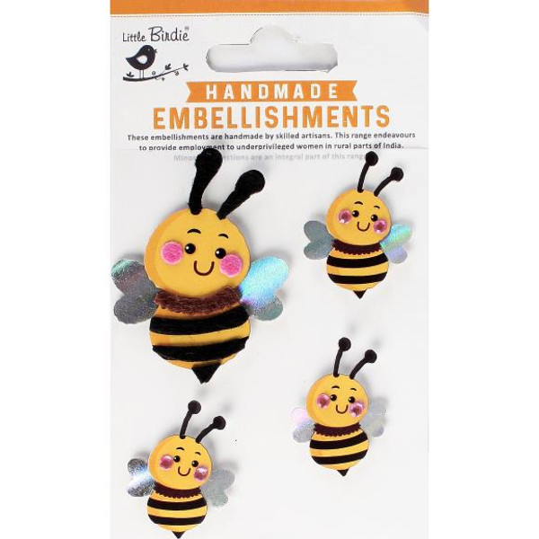 Little Birdie - Embellishments 4/Pkg - Honey Bee - CR95647