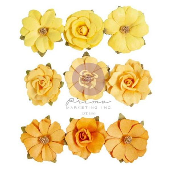 Prima Marketing - Paper Flowers 12/Pkg - In Full Bloom - Warm Sunshine - P668594