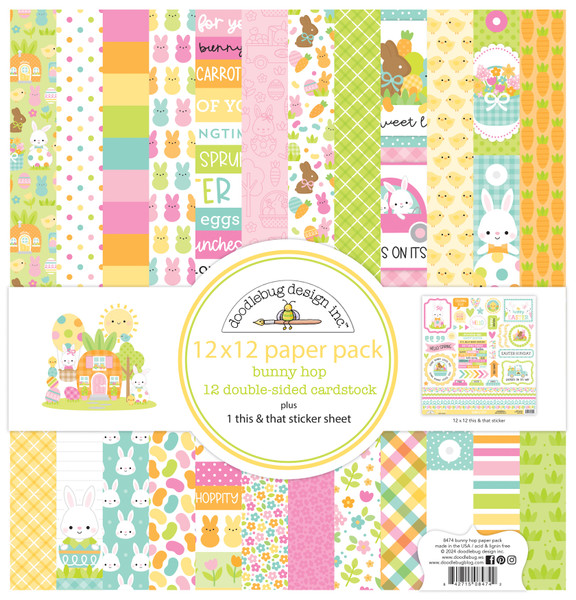 Doodlebug - Double-Sided Paper Pack 12"X12" 12/Pkg - Bunny Hop - DB8474