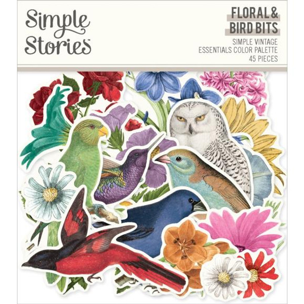 Simple Stories - Bits & Pieces Die-Cuts 45/Pkg - SV Essentials Color Palette - Floral & Birds - VCP22232