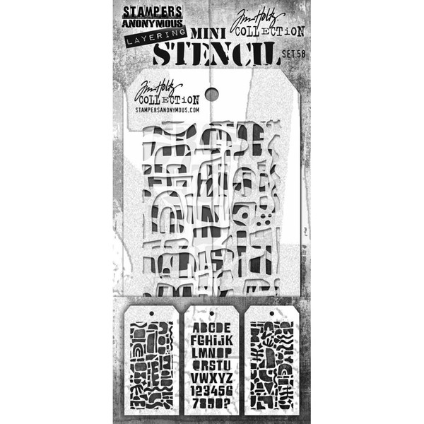 Stampers Anonymous - Tim Holtz Mini Layered Stencil Set 3/Pkg - #58 - MTS 1G63F