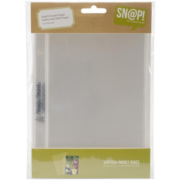 Simple Stories Sn@p! Pocket Pages For 4"X6" Binders 10/Pkg - (1) 4"X6" Vertical Pocket - SNAP4085