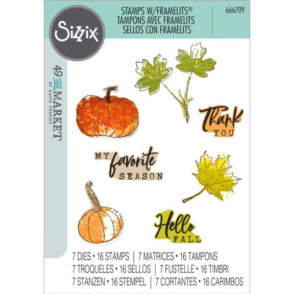 Sizzix Clear Stamps With Framelits Die By 49 And Market - Pencil Line Harvest