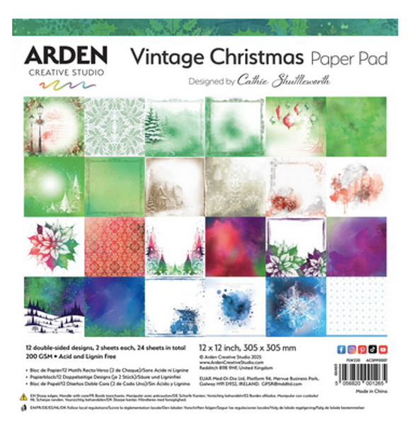 Cathie Shuttleworth - Arden Creative Studio - Vintage Christmas - Paper Pad 12" x 12" - ACSPP0007 Cathie Shuttleworth - Arden Creative Studio - Vintage Christmas - Paper Pad 12" x 12" - ACSPP0007