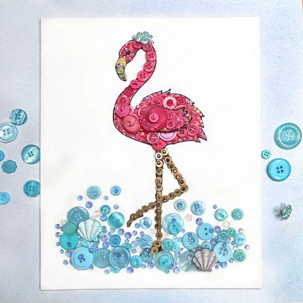 Buttons Galore - DIY Button Kit for Canvas Art - Flamingo
