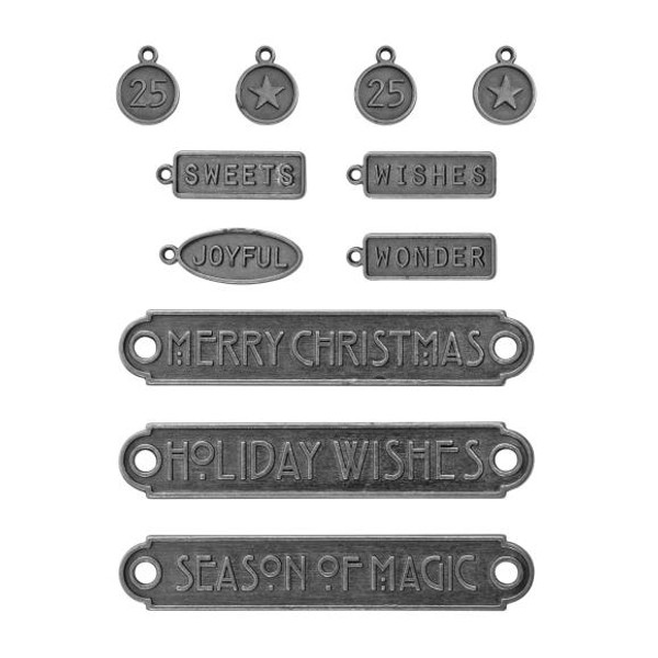 Tim Holtz Idea-Ology - Christmas 2025 - Metal Word Plaques 11/Pkg - TH94446
